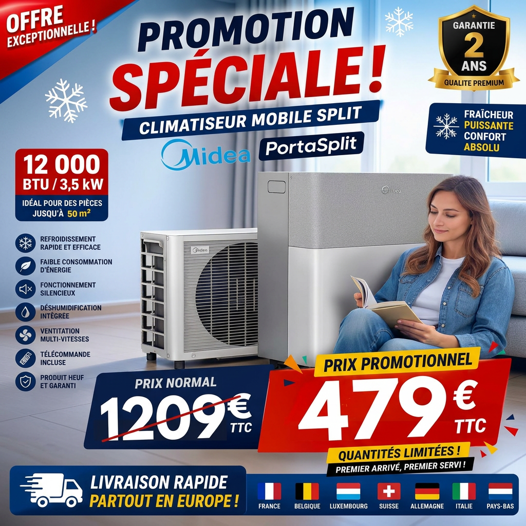 Climatiseur Split Sans Installation Midea PortaSplit | A++ | Livraison Rapide