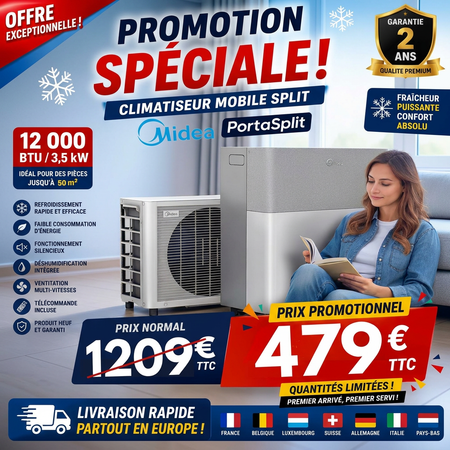 Climatiseur Split Sans Installation Midea PortaSplit | A++ | Livraison Rapide
